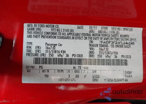 2015 Ford Focus Se z USA, uszkodzony, nr VIN 1FADP3F23FL244245